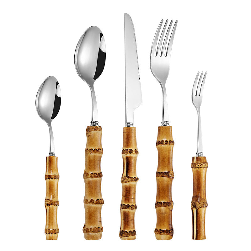 Natural Bamboo Handle Cutlery Set for Western Dining