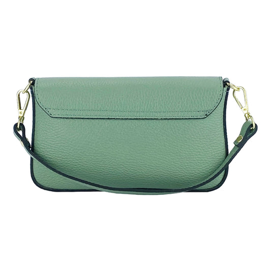 RB1023BF | Borsa piccola a Spalla con Tracolla a catena removibile in Vera Pelle Made in Italy. Pattina di Chiusura. Accessori in metallo Oro Lucido - Colore Menta - Dimensioni: cm 22 x 12 x 3