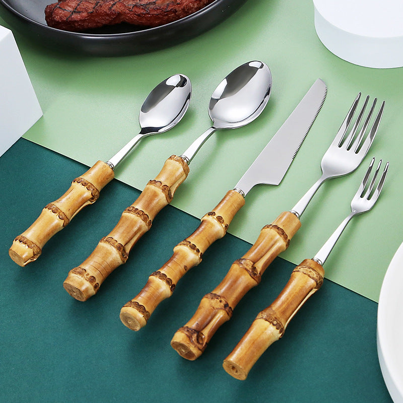 Natural Bamboo Handle Cutlery Set for Western Dining