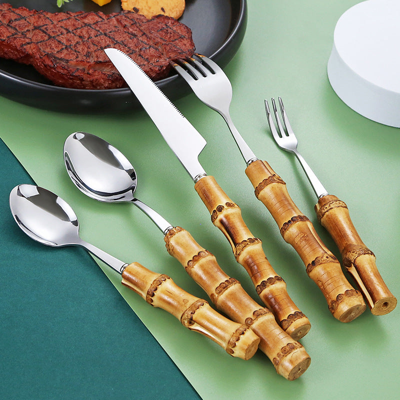 Natural Bamboo Handle Cutlery Set for Western Dining